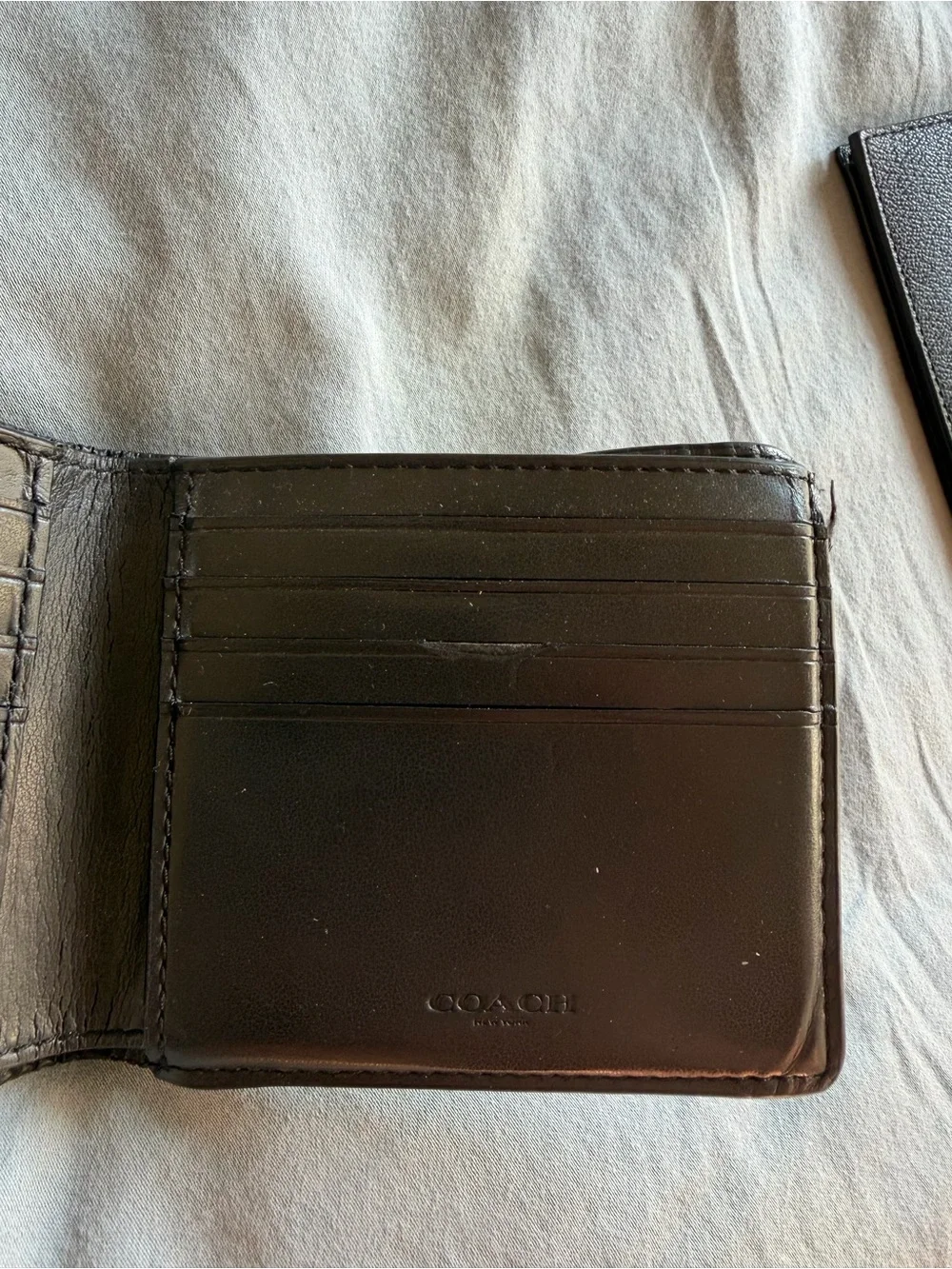 Coach Men's Black and Blue Plaid Leather Bifold Wallet